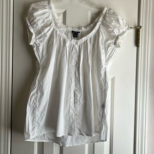 Kenneth Cole Reaction White Peasant Button-Front Top